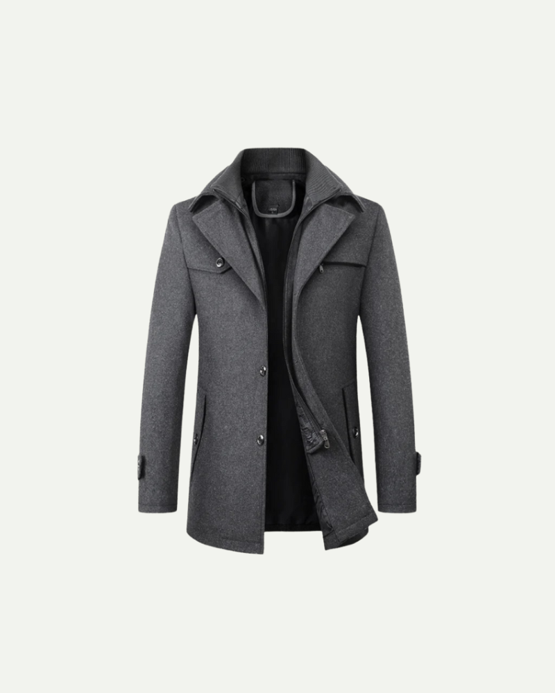 Wool double-collar coat, old money men's outerwear product photo — Belvoirne