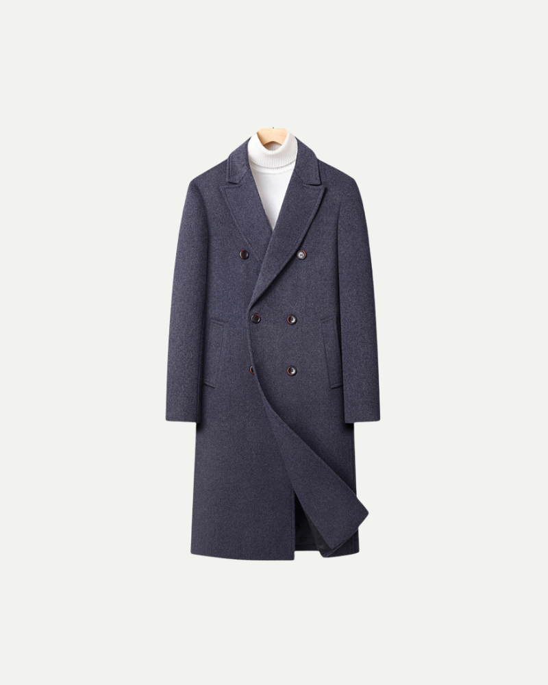 Double-breasted wool coat, old money men's outerwear product photo — Belvoirne