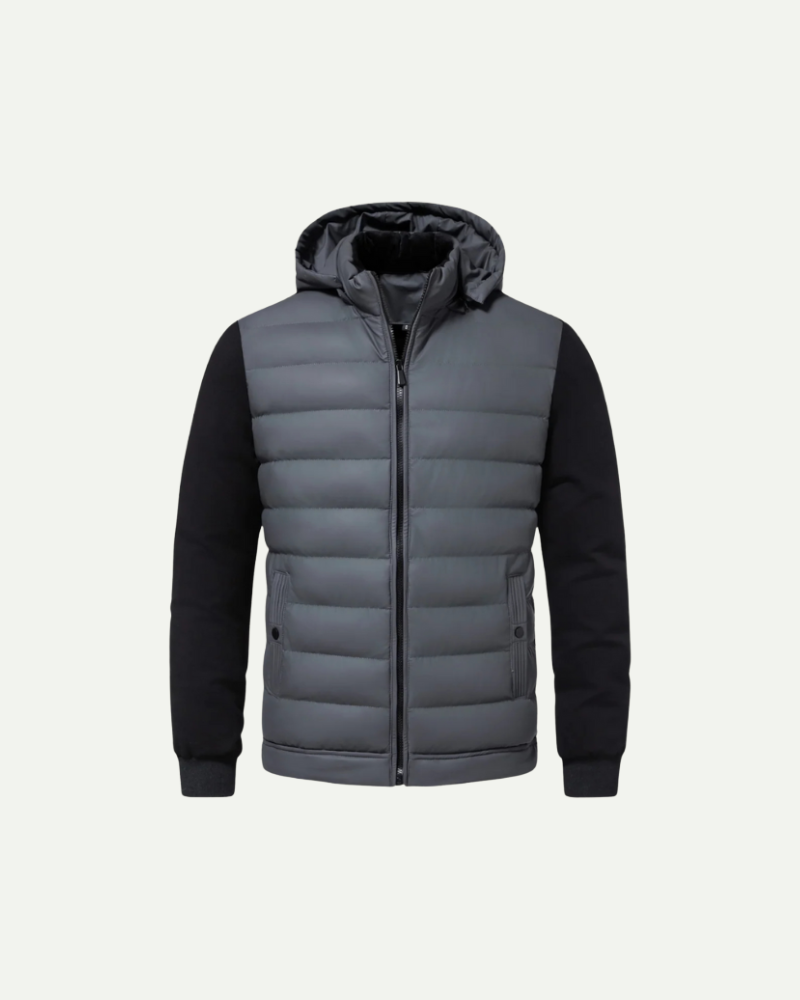 Hooded puffer jacket, old money men's outerwear product photo — Belvoirne
