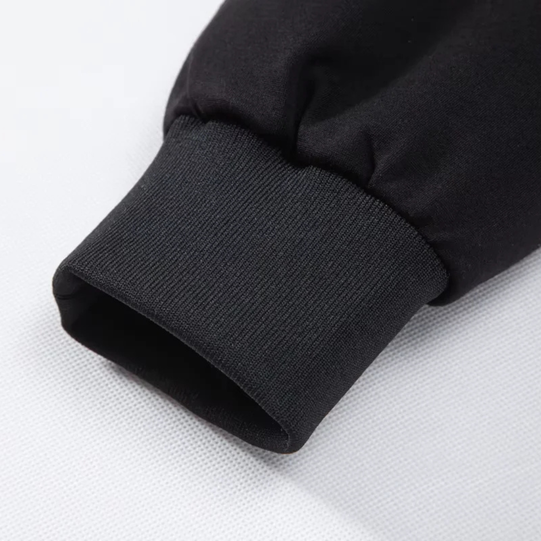 Hooded puffer jacket detail, old money men's outerwear product photo — Belvoirne