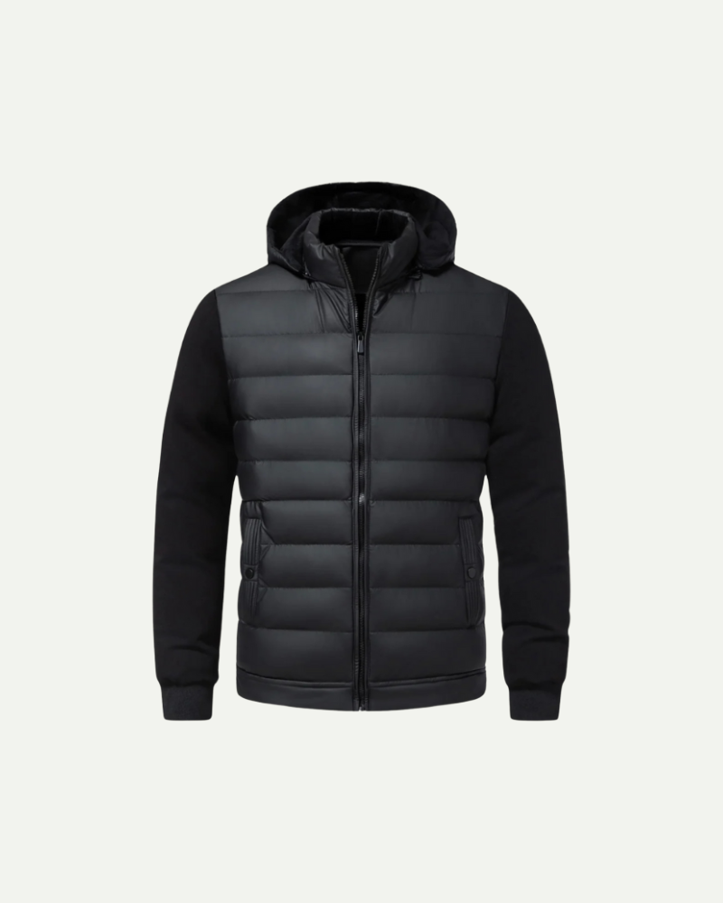Hooded puffer jacket, old money men's outerwear product photo — Belvoirne